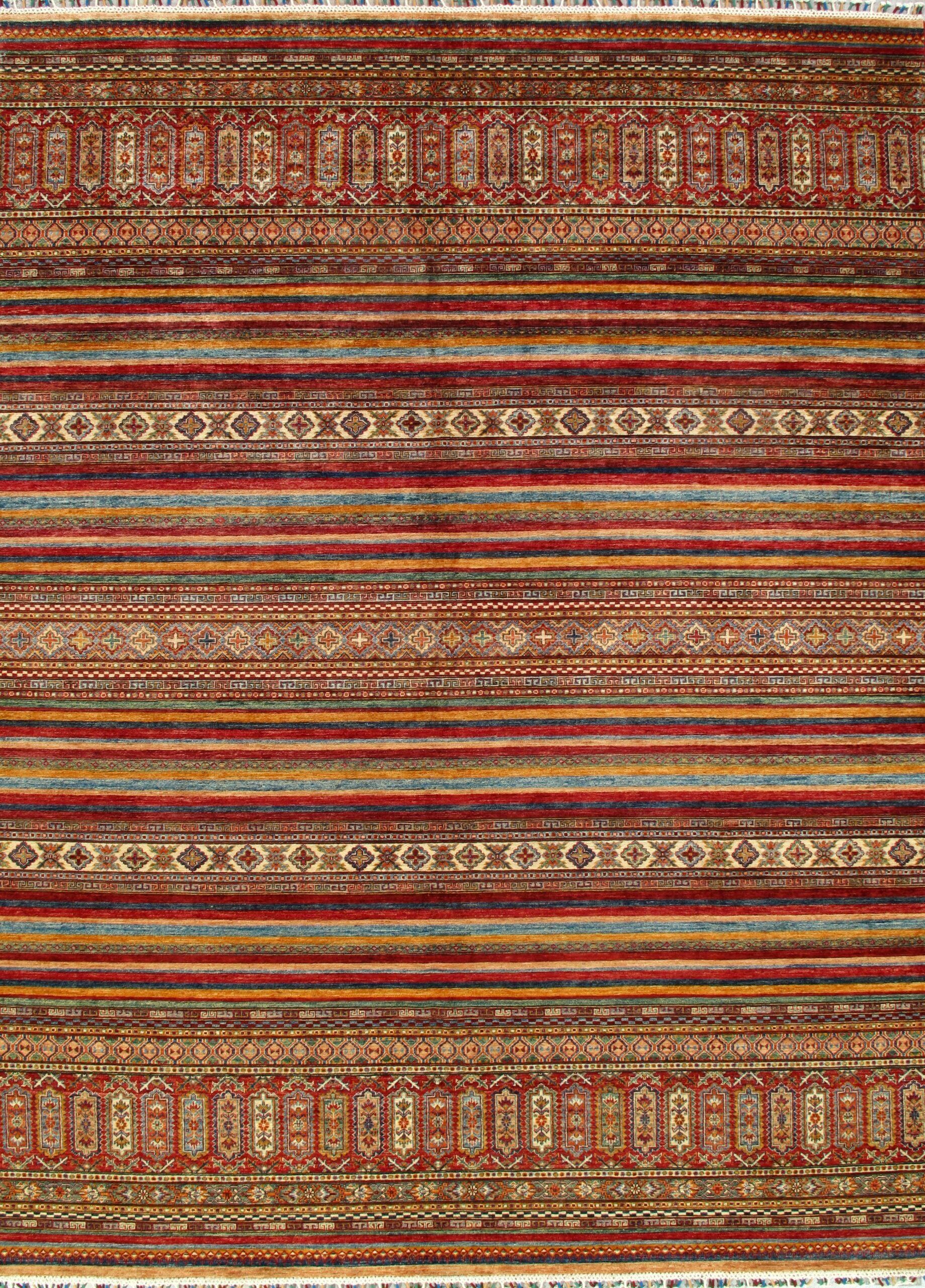 A close up of a rug with a striped pattern on it.