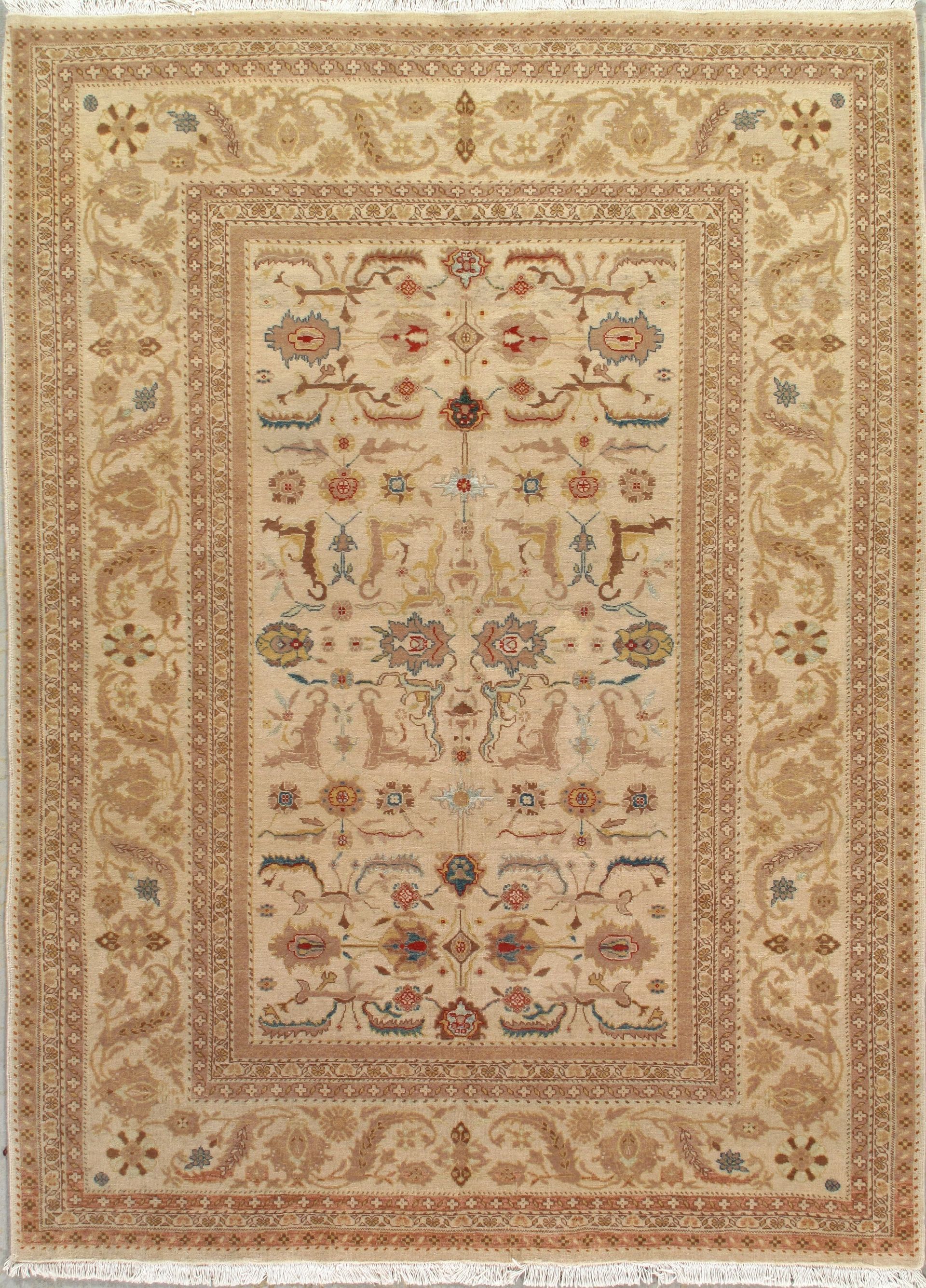 A rug with a floral pattern and a white border