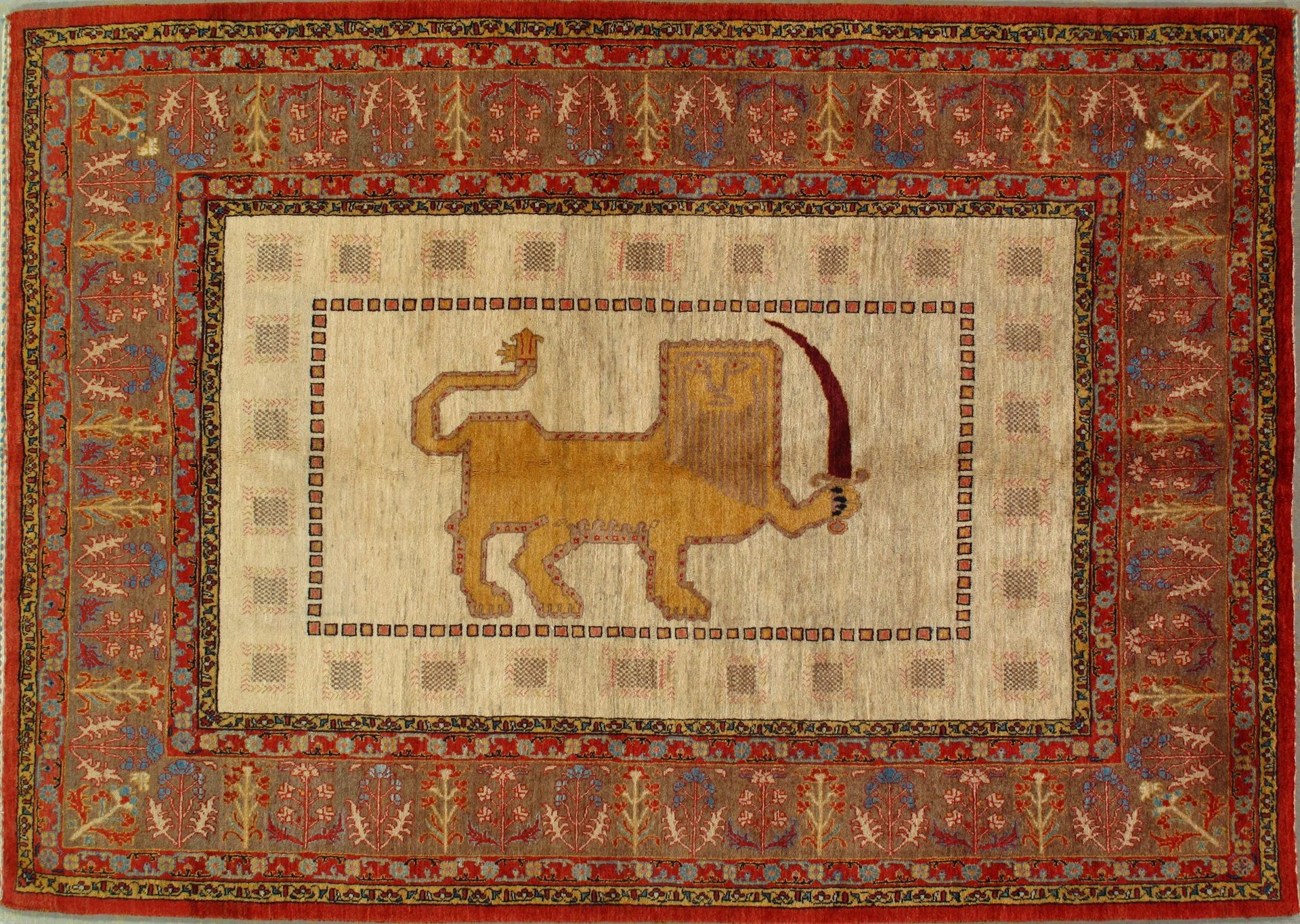 A rug with a picture of a lion on it