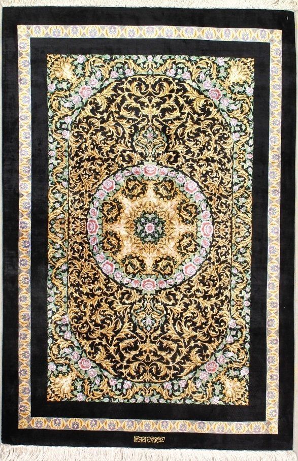 A rug with a circular design on it