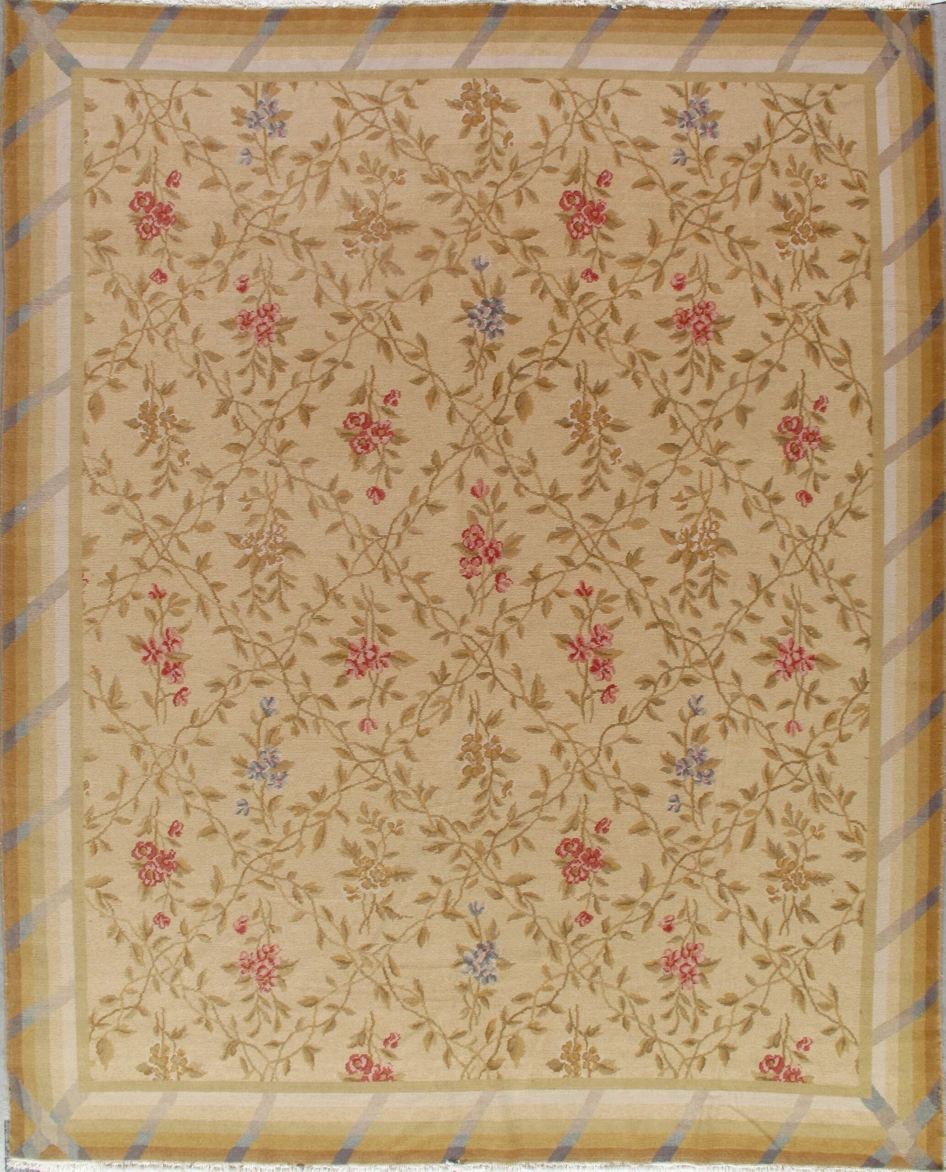 A rug with a floral pattern on it is sitting on a table.