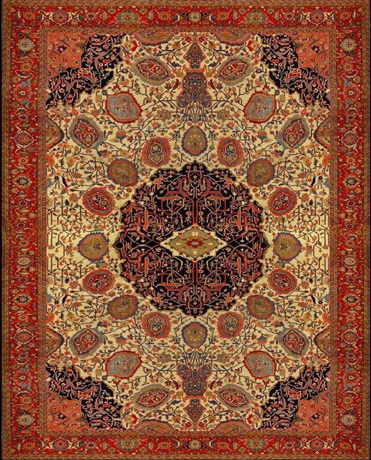 A close up of a rug with a circular pattern on it.