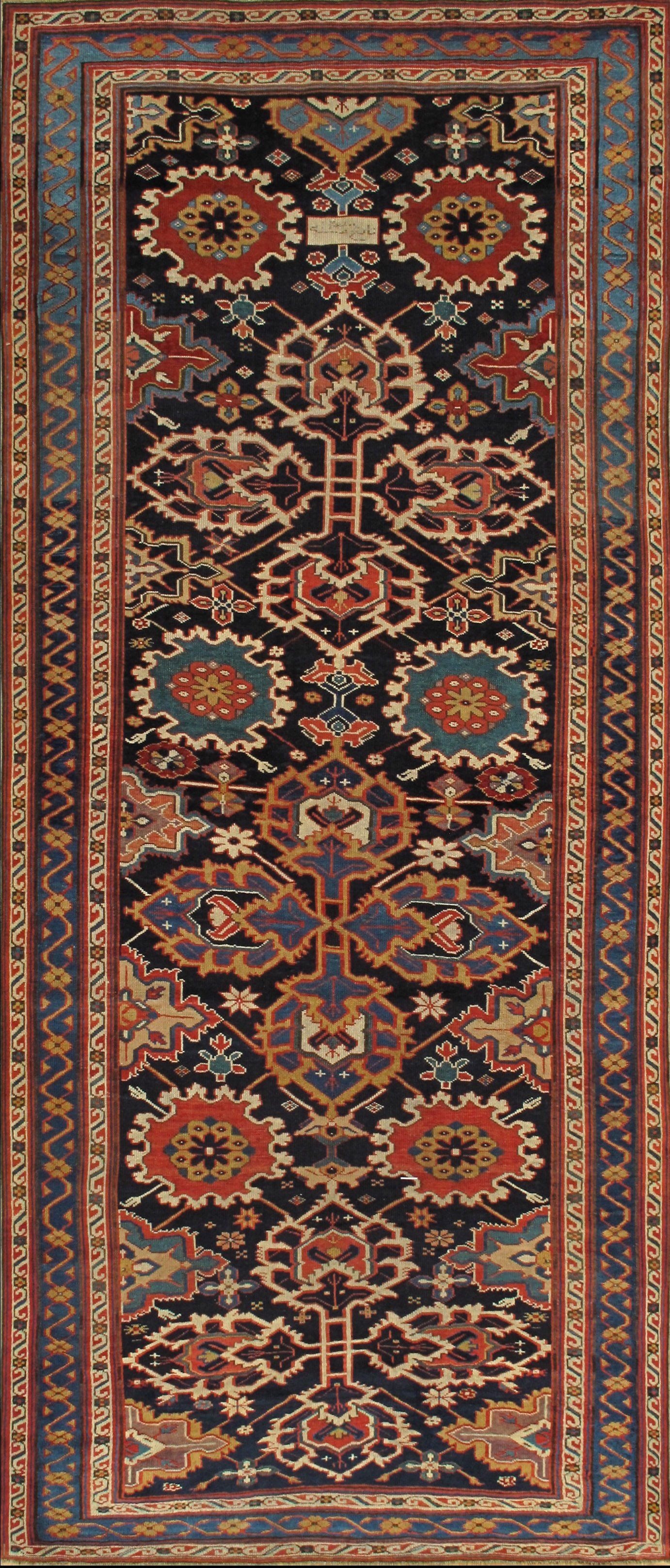 A rug with a floral pattern on it is sitting on a table.