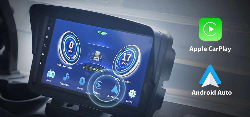 Featuring a a touch screen with Bluetooth, Apple CarPlay and Android Auto.