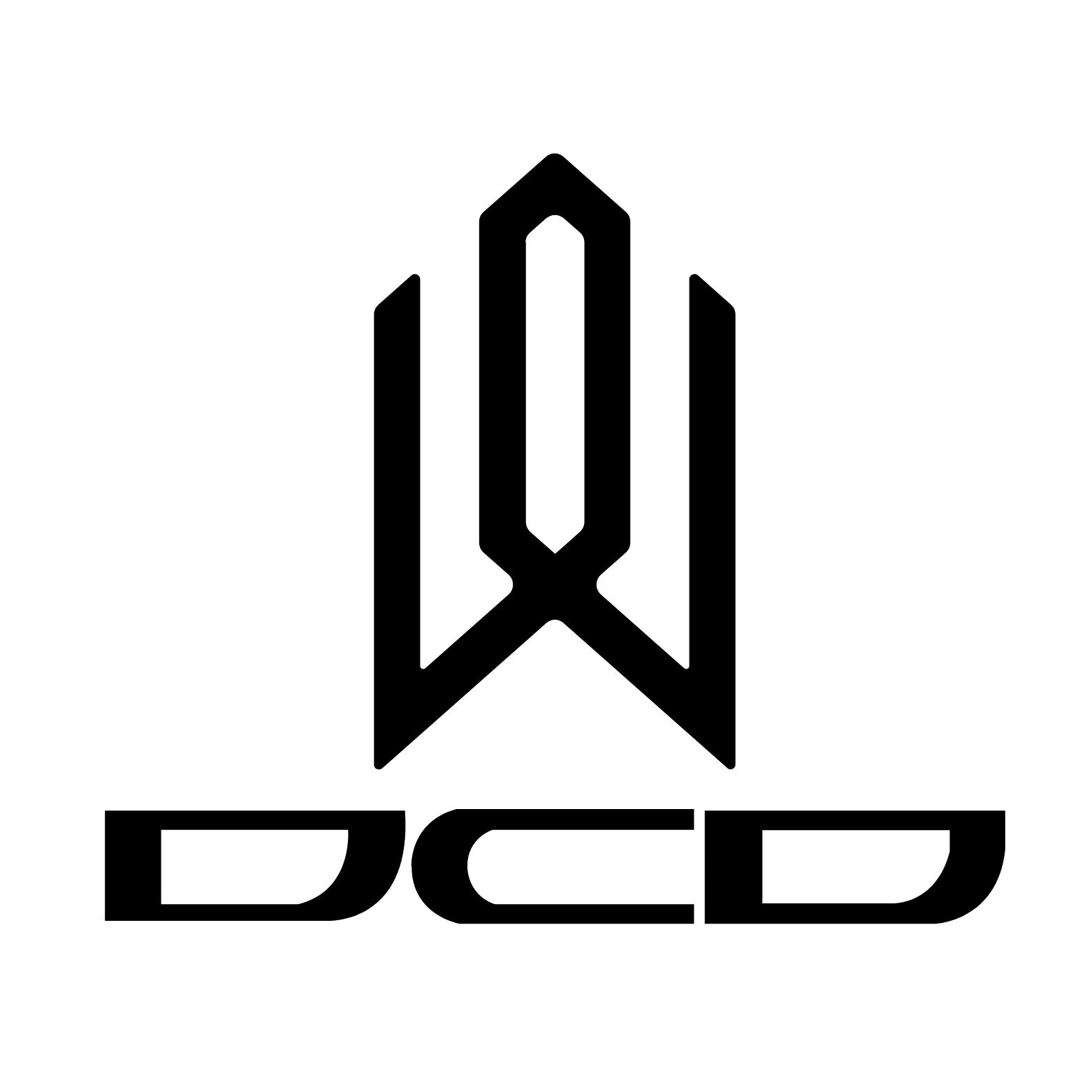 Black and white logo with the letters 