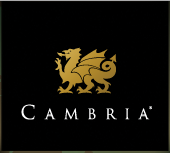 Gold dragon logo of Cambria on a black background, with the company name below in white text.