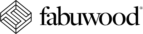 Logo for Fabuwood, a company with a geometric symbol and the brand name in a black font.