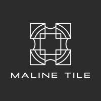 Logo for Maline Tile: White geometric design on a black background with the words