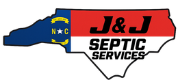 Logo of J & J Septic Services in North Carolina. Colors: red, white, blue, and black.