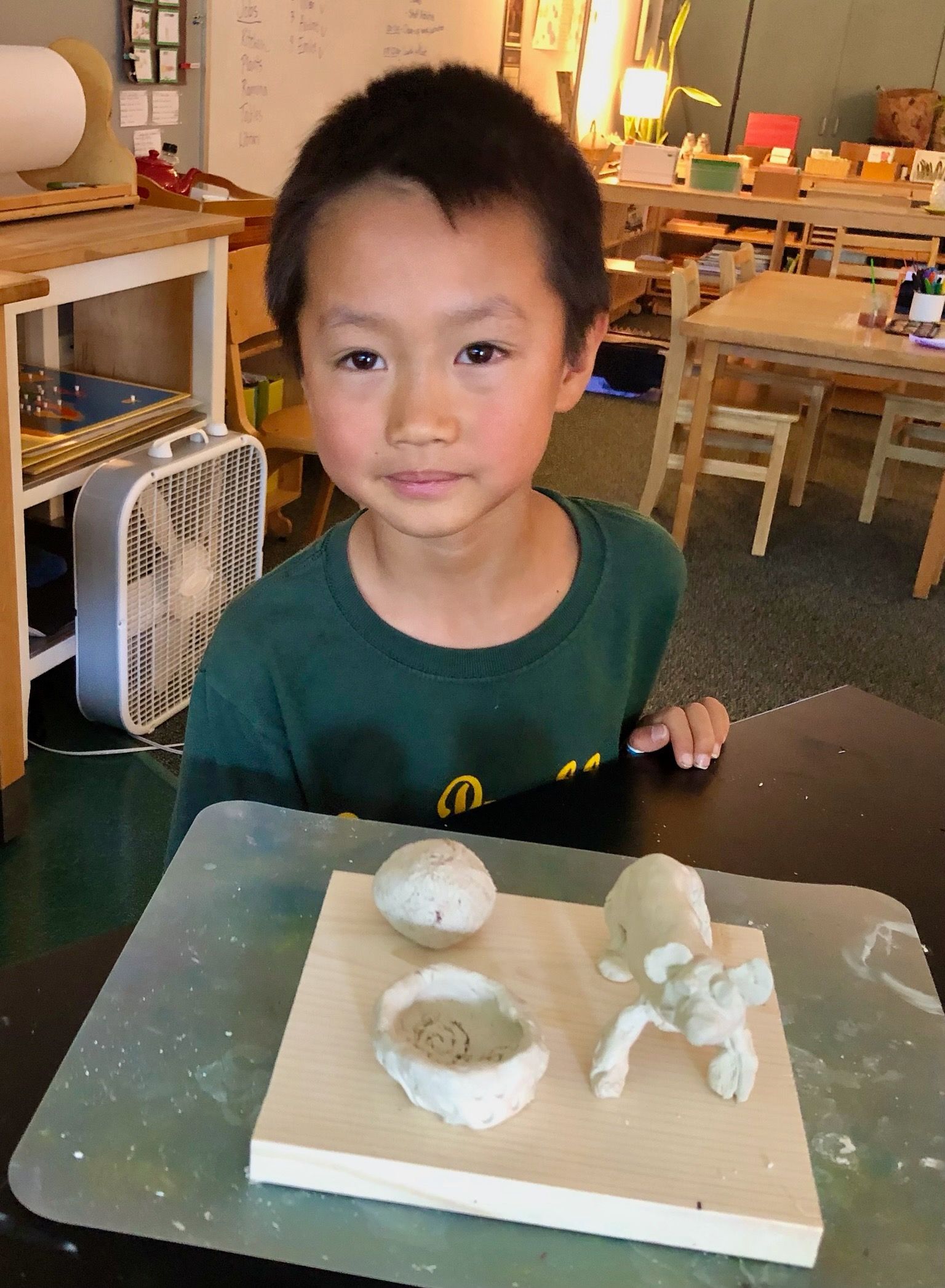 montessori child with clay work.
