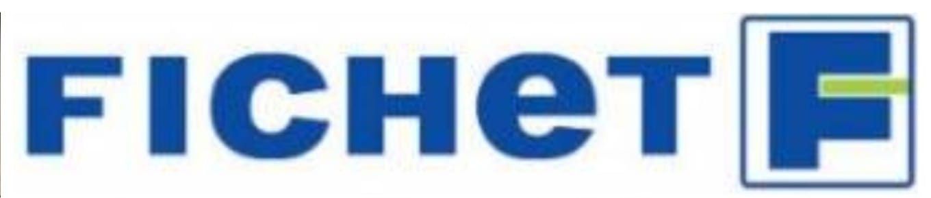 Logo FICHET in blu con un'icona stilizzata a forma di