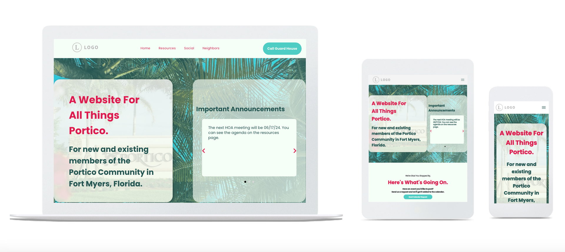 A website is displayed on a tablet , phone , and laptop.