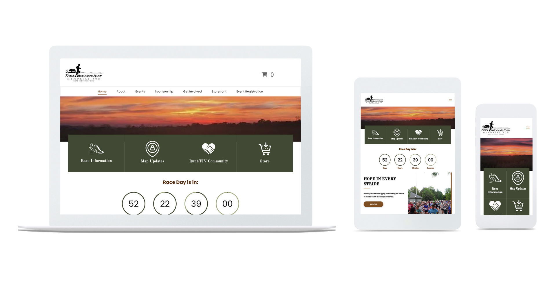 A laptop , tablet , and cell phone displaying a website.