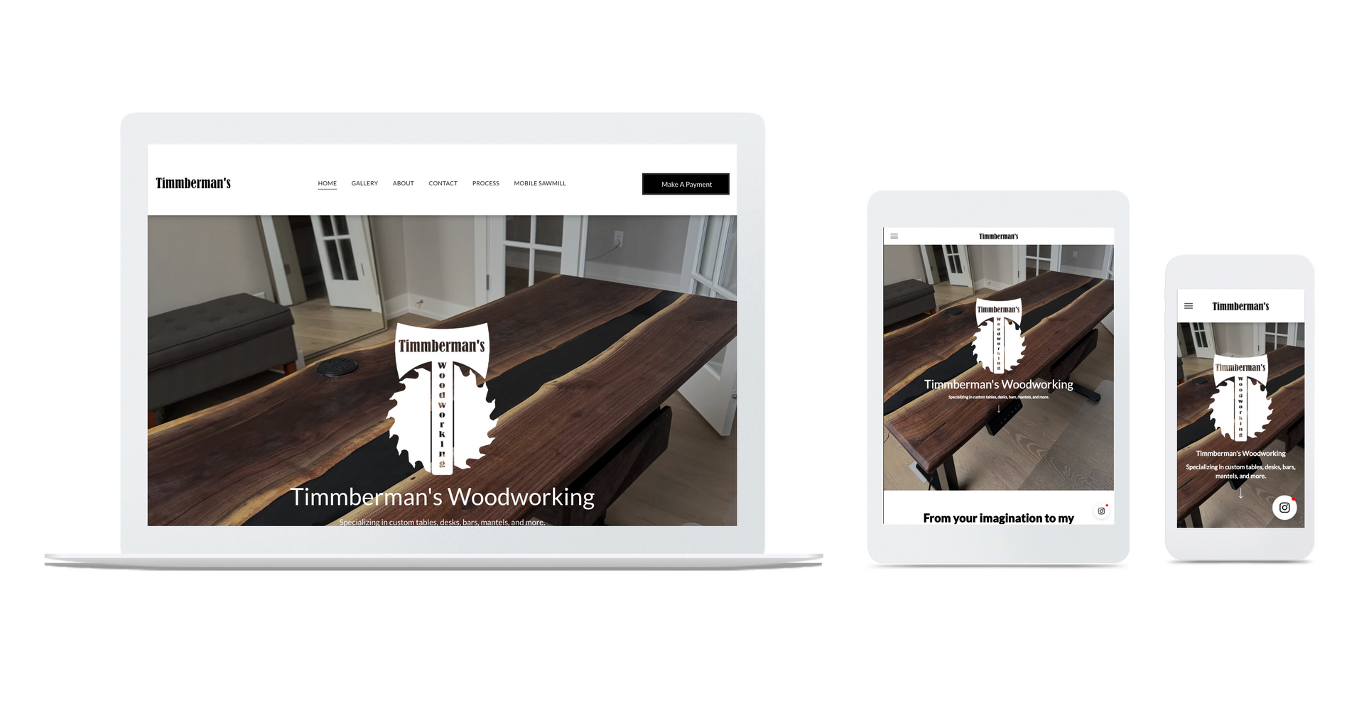 A tablet , tablet , and cell phone showing a wooden table.