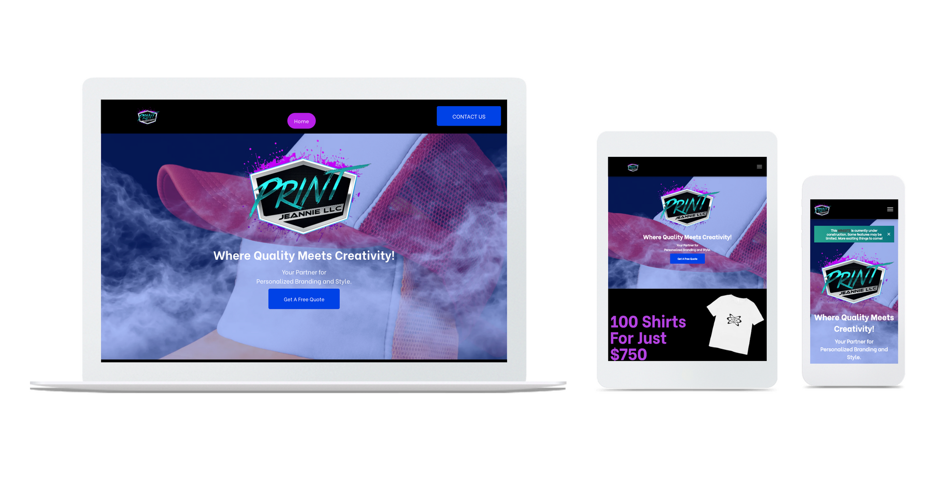 A laptop , tablet , and cell phone displaying a website.