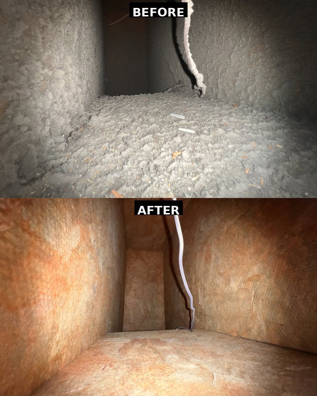 Before-and-after of a cracked wall in a small room, showing repaired plaster and painted surfaces.