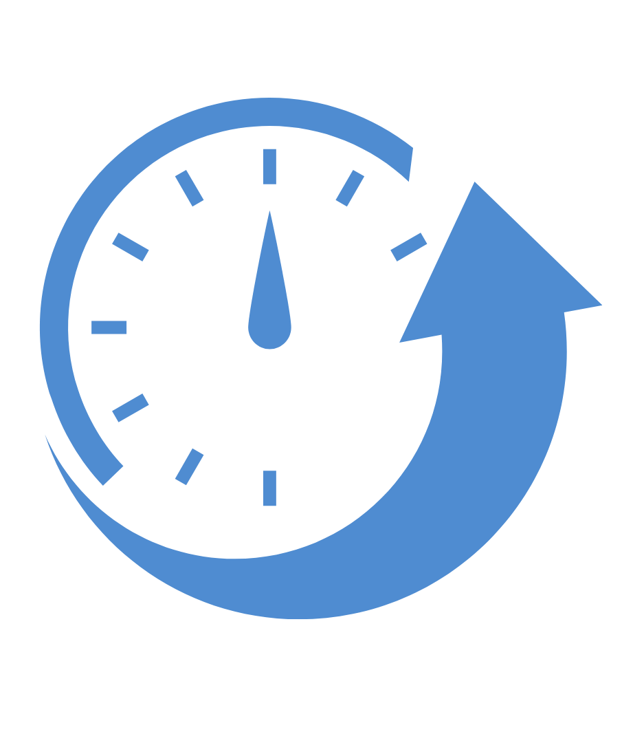 Blue clock with arrow, representing time management or progress.
