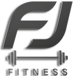 A logo for fj fitness with a dumbbell and a barbell FJ Fitness Personalized meal plan and workouts