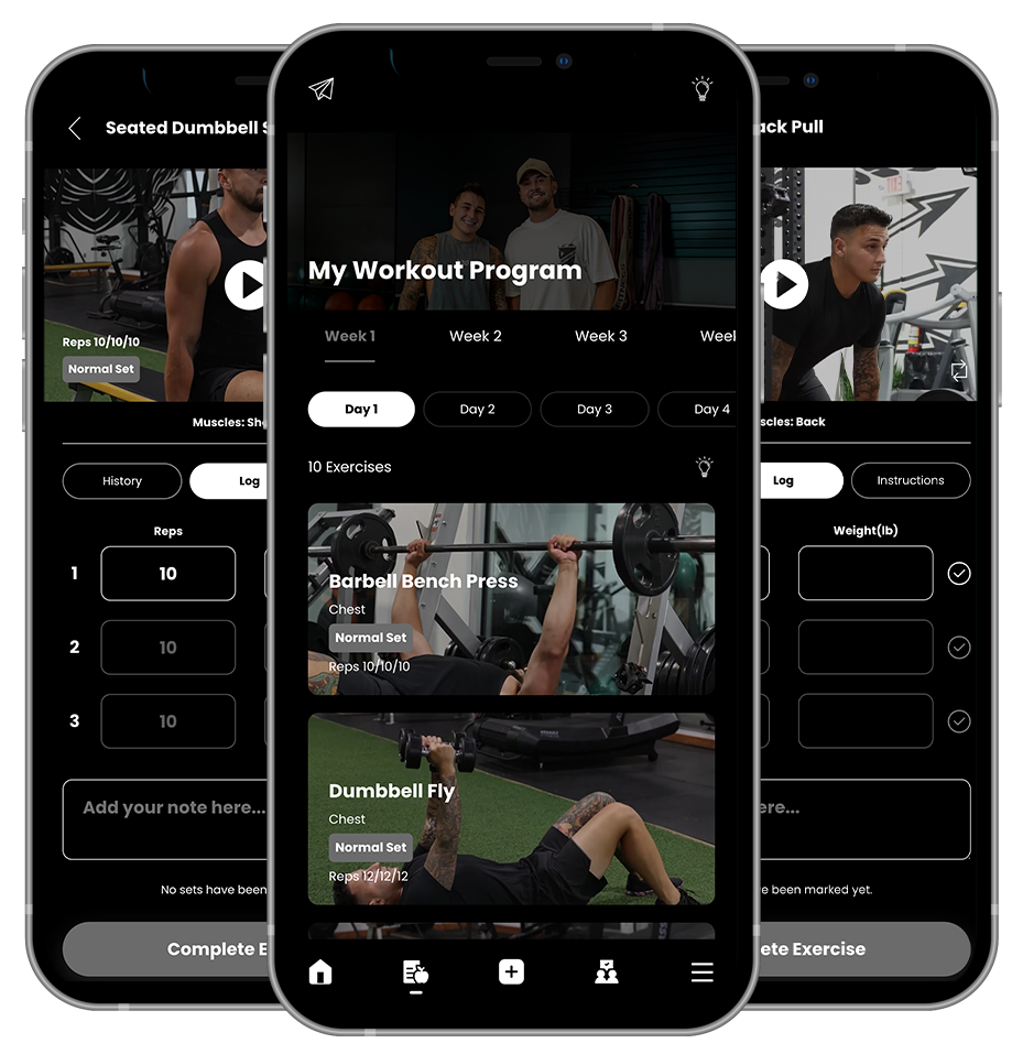 A screenshot of a workout program on a cell phone. FJ Fitness Personalized mealplan and workouts