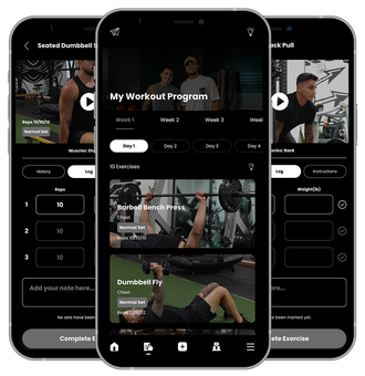 A screenshot of a workout program on a cell phone. FJ Fitness Personalized mealplan and workouts