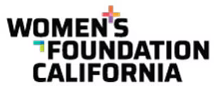 Logo for Women's Foundation California featuring bold black text with a small, colorful geometric icon above and beside it.