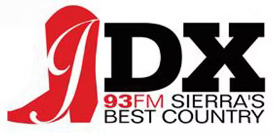 Logo for 93FM JDX, Sierra's Best Country, featuring a red cowboy boot shaped like the letter J next to black text.