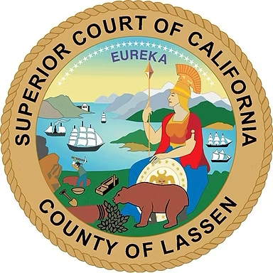The official circular seal of the Superior Court of California, County of Lassen, featuring the State of California emblem.
