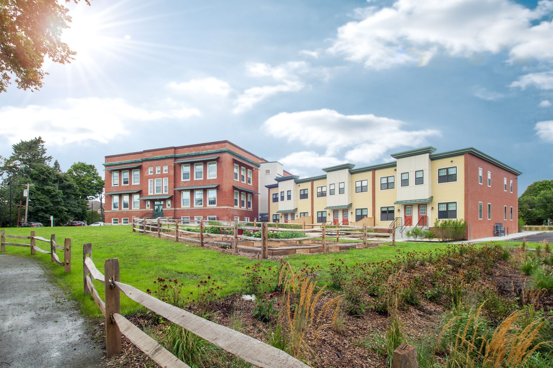 McKay apartment community exterior view with shared garden space.