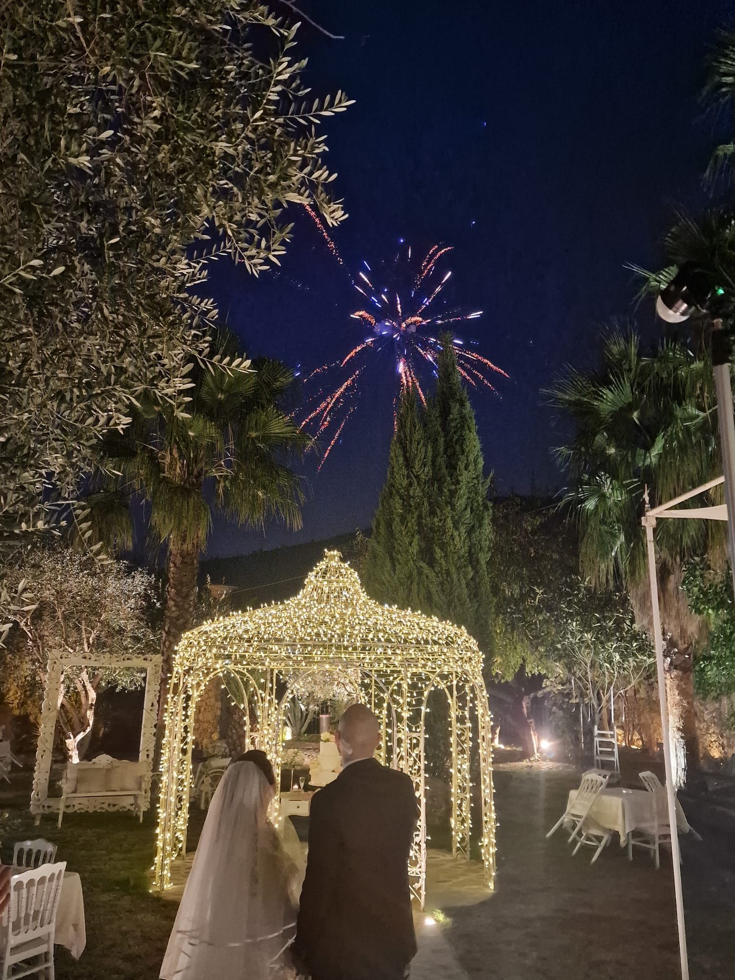 sposi che guardano i fuochi d'artificio