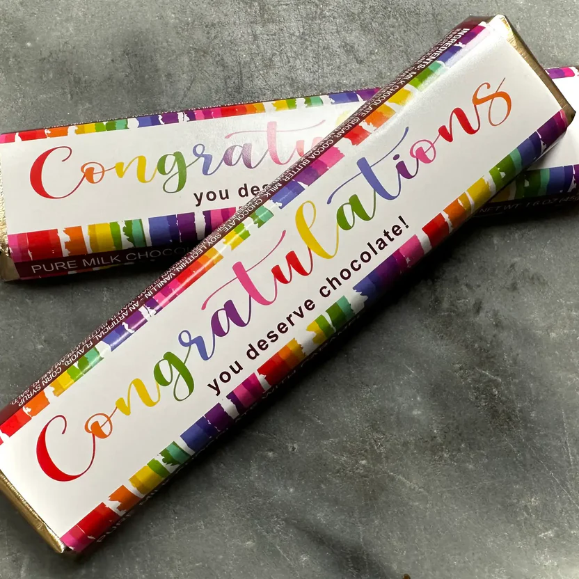 Chocolate bars with rainbow-colored 