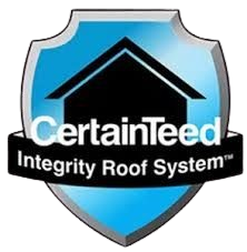 The logo for certainteed integrity roof system is a shield with a house on it.