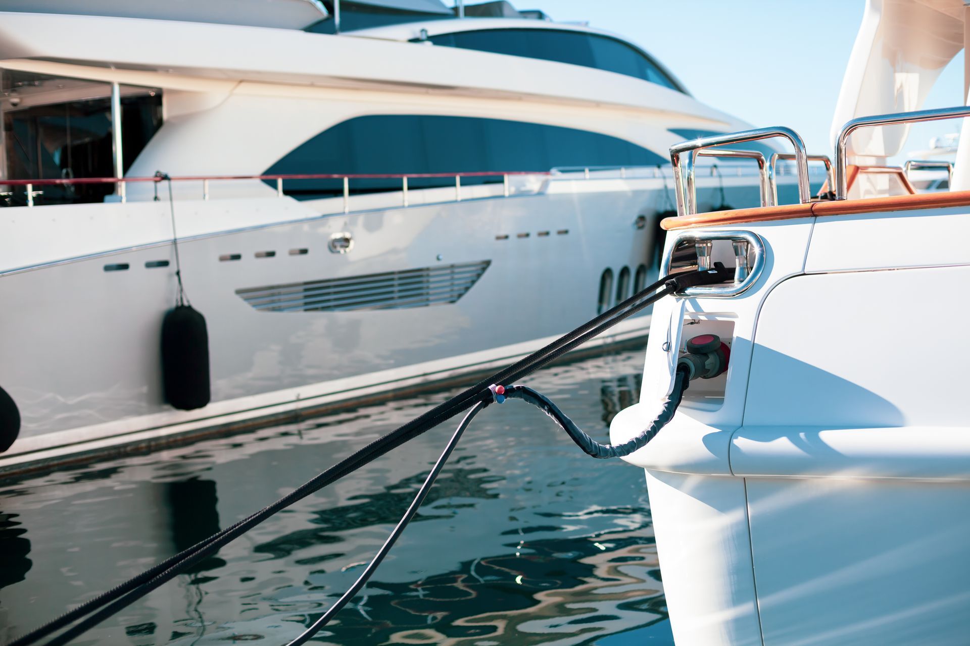 Two boats are docked next to each other in a harbor.