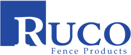 Logo for Ruco Fence Products, blue square background with white "RUCO" letters and "Fence Products" text.