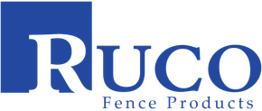 Logo for Ruco Fence Products, blue square background with white "RUCO" letters and "Fence Products" text.