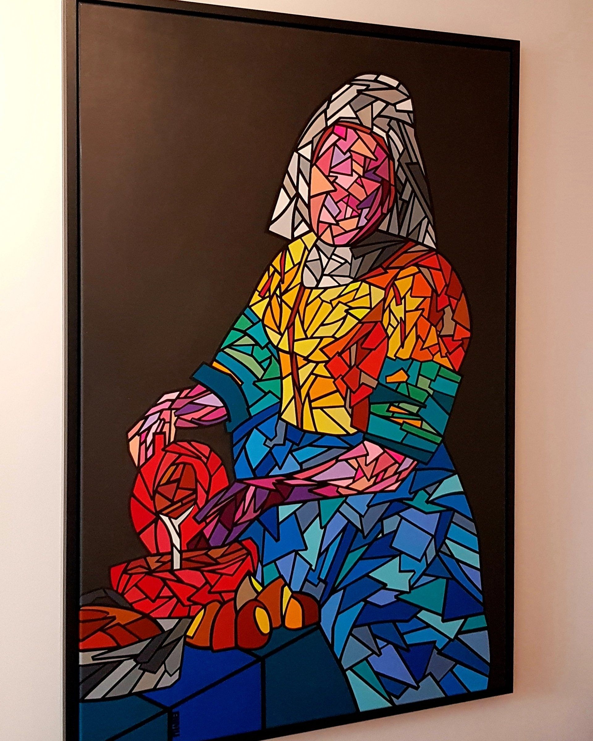 hedendaagse kunst contemporary art. Portret schilderij. Portrait painting the hague. Milmaid.johannes vermeer. melkmeisje. Bimu-art by Michael burgers. Modern paintings. Acrylic paintings. Dutch artitst. kunstenaar den haag. strakke schilderijen.