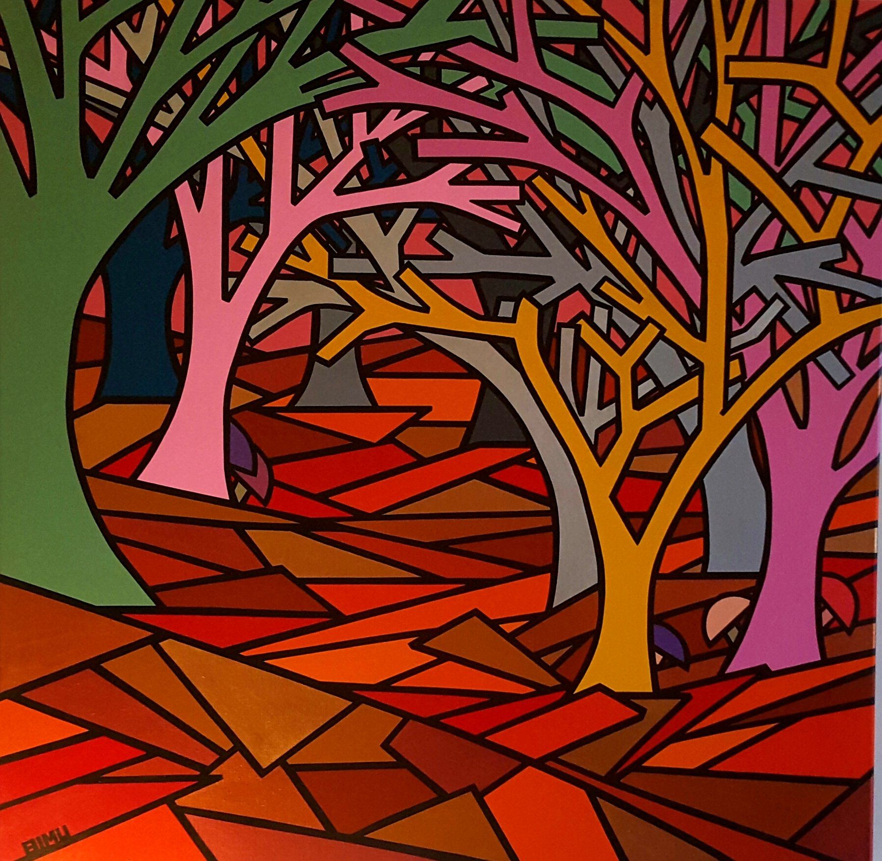 hedendaagse kunst contemporary art. leaves . livespanting.forrest. forrestpainting.Bimu-art by Michael burgers. Modern paintings. Acrylic paintings. Dutch artitst. kunstenaar den haag. strakke schilderijen.