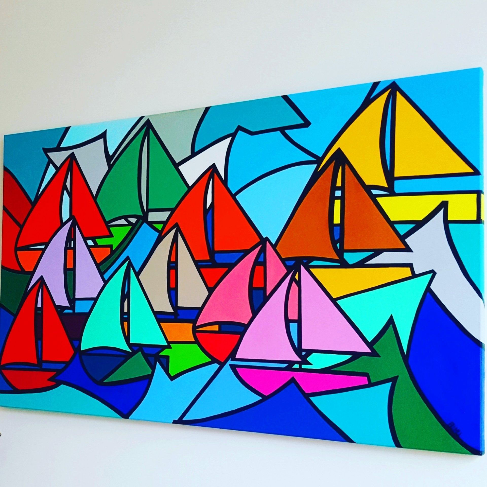 hedendaagse kunst contemporary art. Sail painting. Schildreij bootjes.Den haag painting. schilderij modern.  .michael burgers. Modern paintings. Acrylic paintings. Dutch artitst. kunstenaar den haag. strakke schilderijen.