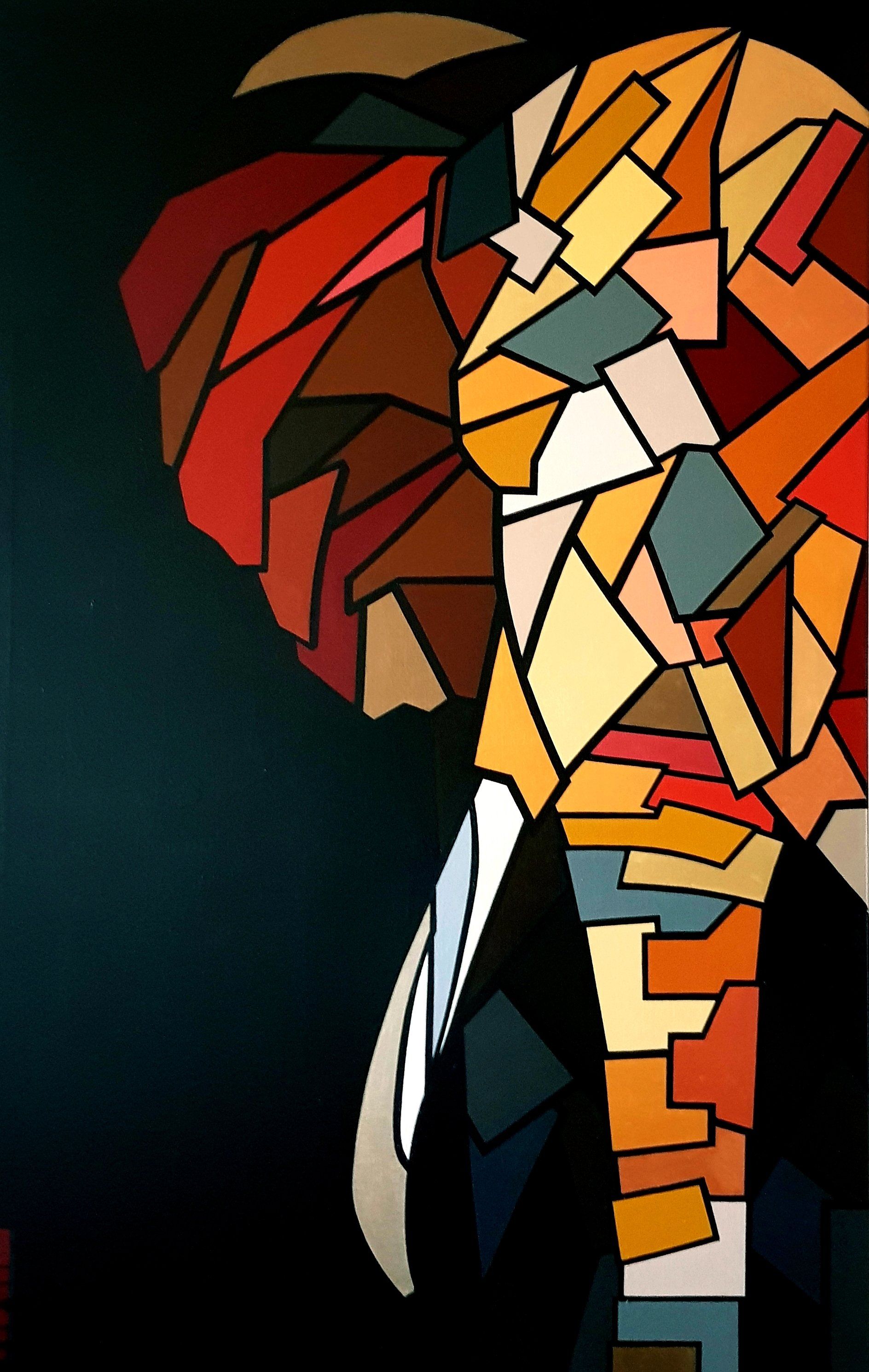 hedendaagse kunst contemporary art. Matriarch. olifantschilderij.olifant.elephantpainting.elephant..Bimu-art by Michael burgers. Modern paintings. Acrylic paintings. Dutch artitst. kunstenaar den haag. strakke schilderijen.