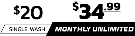 A black and white sign that says `` single wash $16 and monthly unlimited $34.99 ''