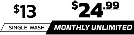 A black and white sign that says `` single wash $12 and monthly unlimited $24.99 ''
