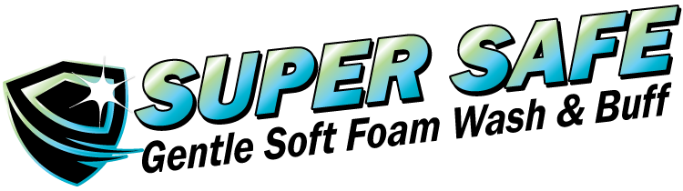 The logo for super safe gentle soft foam wash and buff.