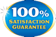 A blue and gold sticker that says `` 100 % satisfaction guarantee ''.