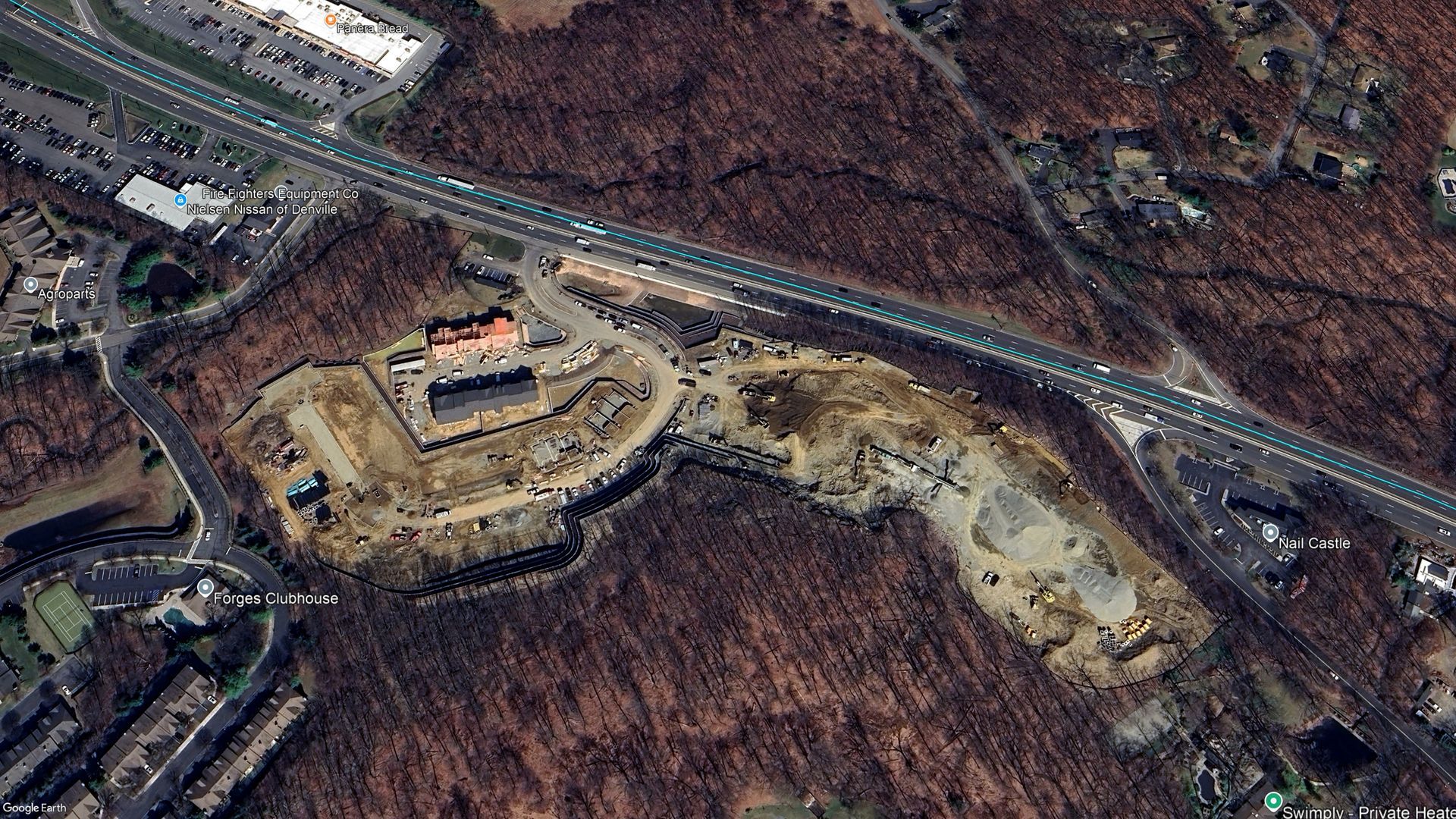 October 2022 satellite imagery showing widespread clear-cutting and construction at the controversial Mason Ridge development