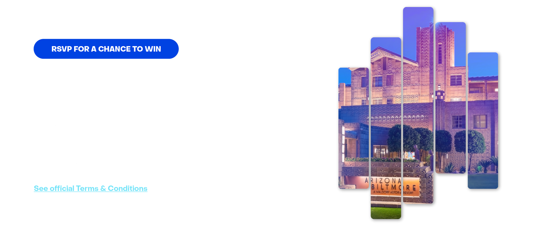 Stylized Arizona Biltmore hotel collage with blue and purple tones on an image of an audience
