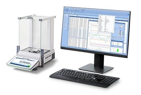 Analytical balance scale connected to a computer monitor displaying measurement data and software interface  — Advanced Weighing Technology NT Pty Ltd In Winnellie, NT