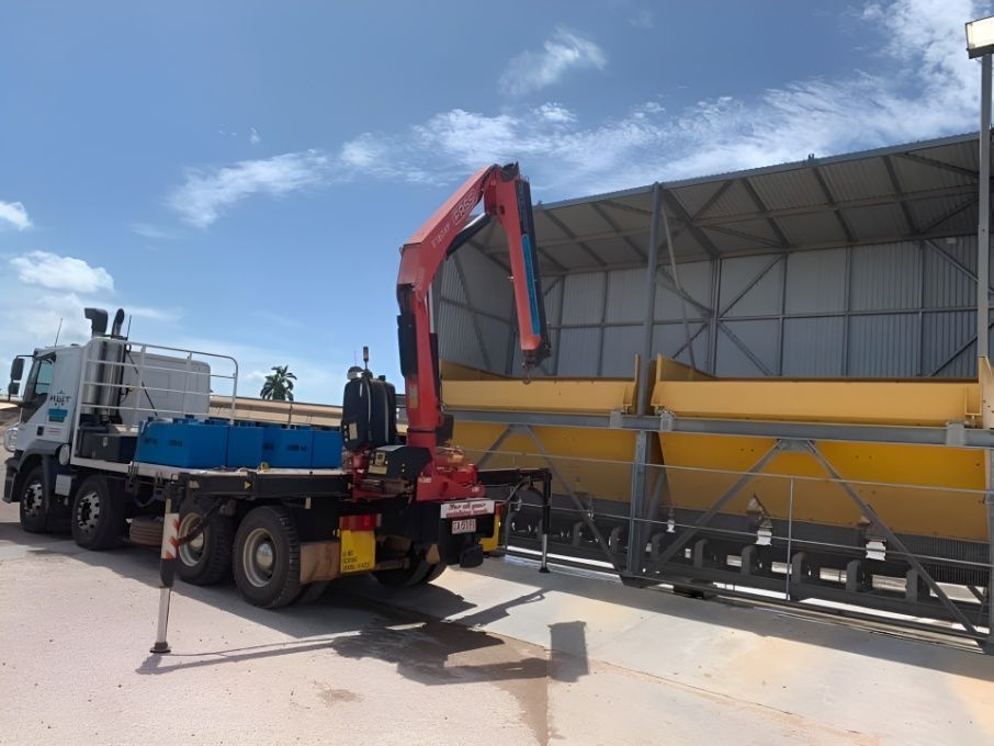 A Red Truck With A Crane — Advanced Weighing Technology NT Pty Ltd In Alice Springs, NT