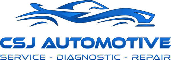 Logo for CSJ Automotive featuring a blue car silhouette above the text 