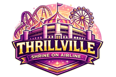 A logo for the thrillville fair with a sheep on it