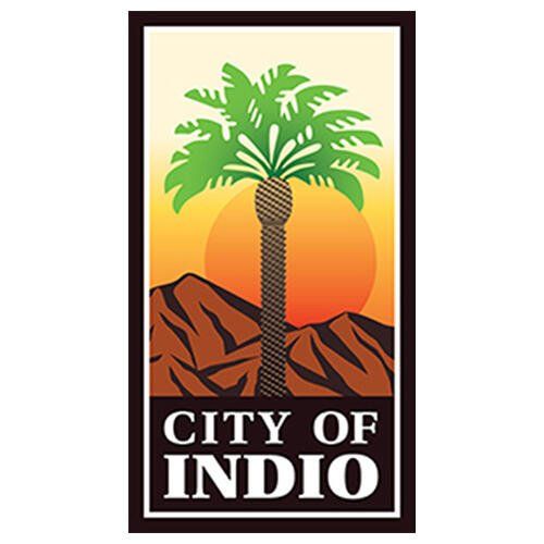 A logo for the city of indio with a palm tree and mountains