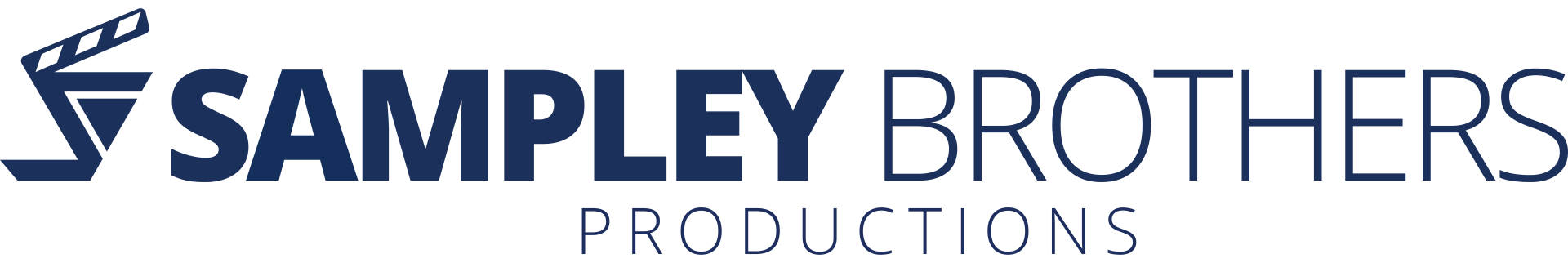 The logo for sampley brothers productions is blue and white.